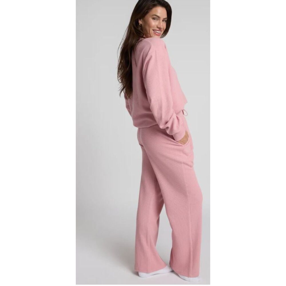 Comfrt Waffle Lounge Set - Long Sleeve & Pant Set Small Pink